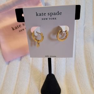 Kate Spade New York Initial Charm & Pavé Mismatch Huggie Hoop Earrings - H NEW!…
